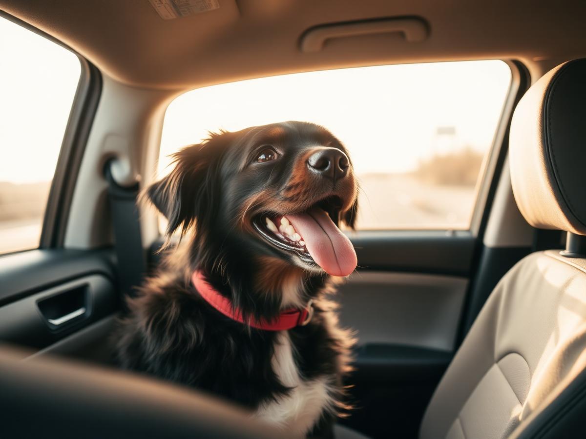 Travel & Outdoor pet collection — happy dog ready for a road trip with travel gear