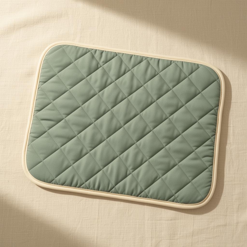 Cooling pet mat in soft sage green with quilted texture on a Pupora background