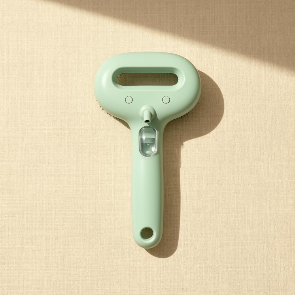 Pupora Mist Grooming Brush in mint green on a warm cream background