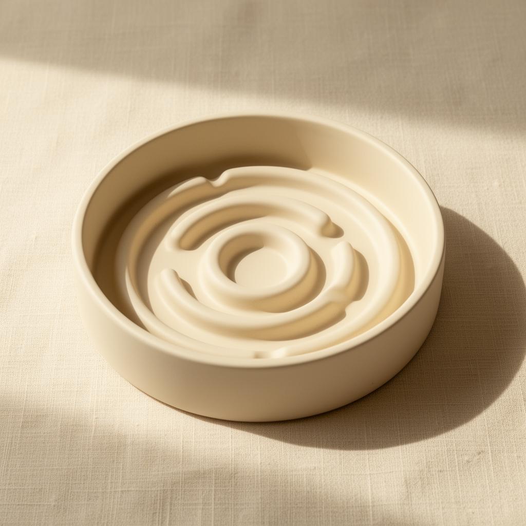Slow feeder bowl with gentle ridges in warm cream on a Pupora background