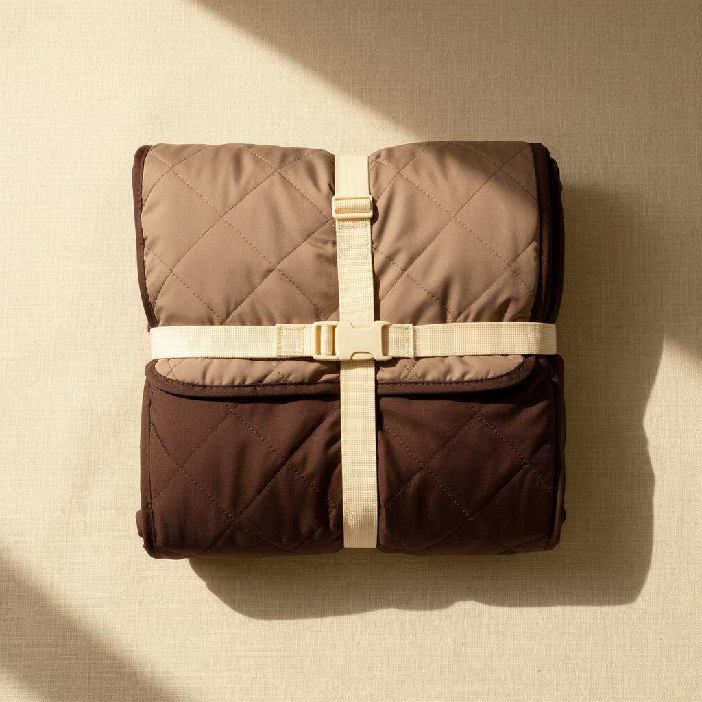 Folded waterproof dog car seat cover in warm taupe on a Pupora background